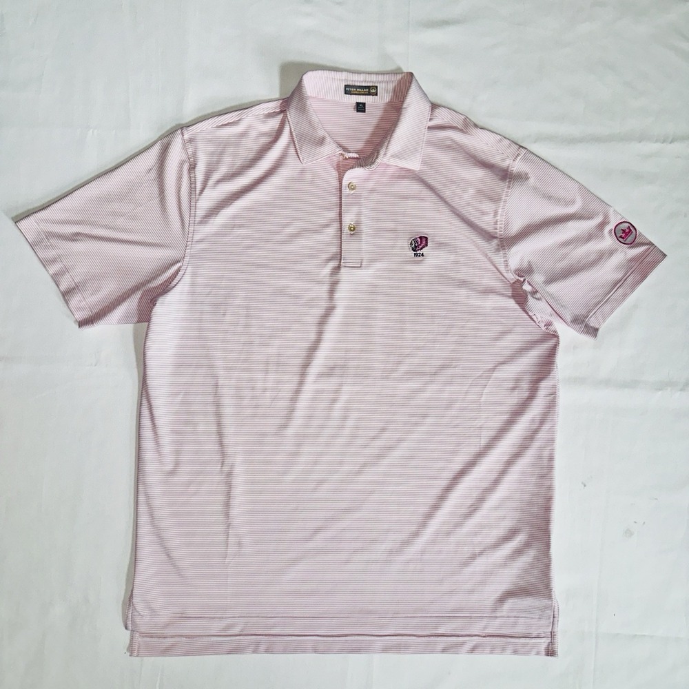 Peter Millar Crown Crafted Men's Polo Shirt pink white‎ striped Tailored Fit XL